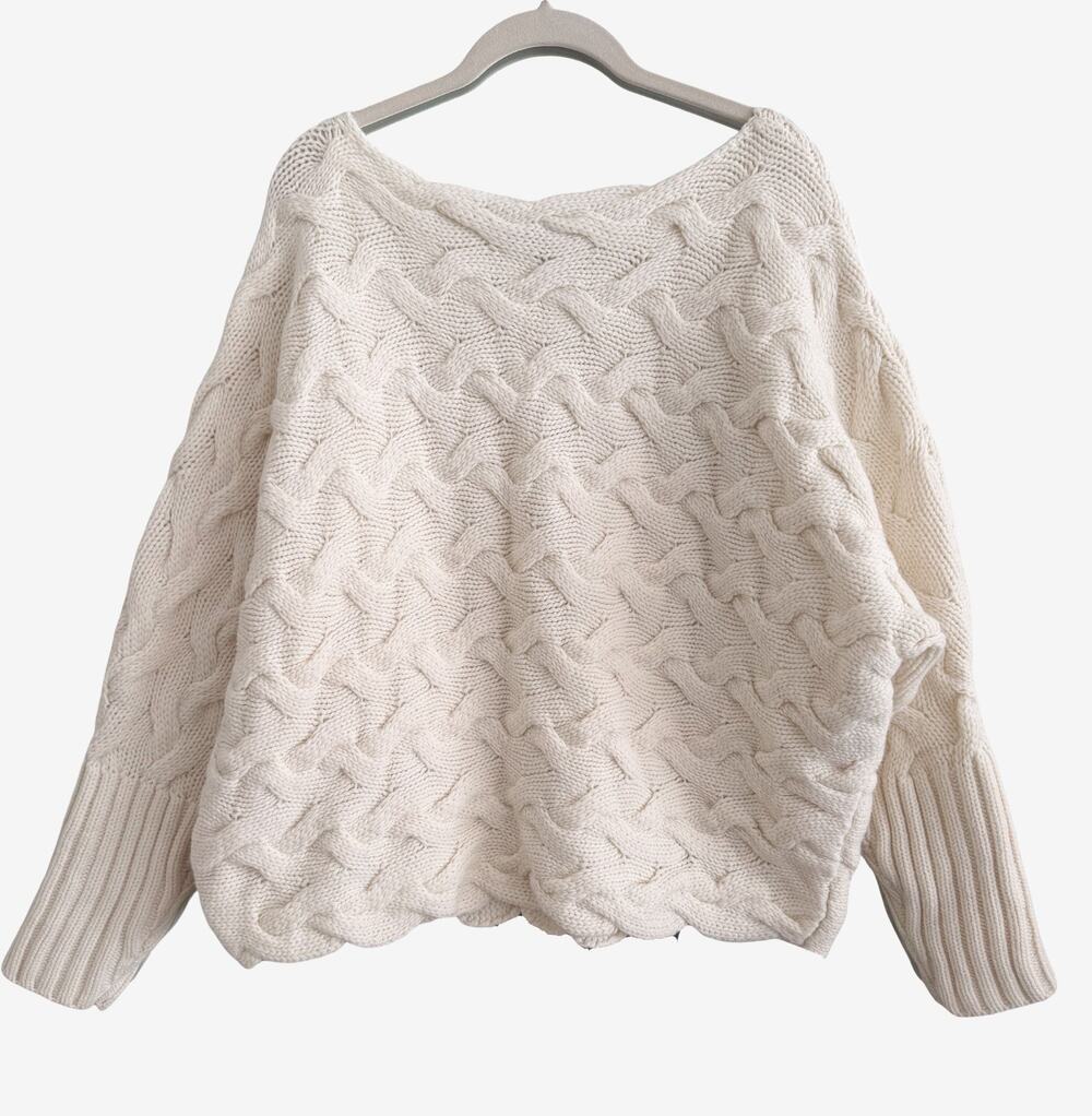 MM Lafleur Sweater NWT Cream Merino Wool Boxy Boatneck M/L Fisherman Coastal